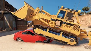 GTA 5 Bulldozer vs Cars from The Chop Shop DLC (With Damage Mod)