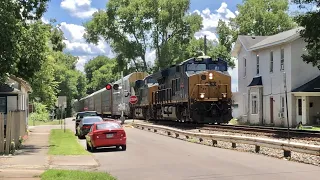 Trains Go Thru Crowded Neighborhood!  Down The Road In Front Of Homes!  Train With DPU In Troy Ohio!
