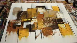 Réalisation d'un tableau abstrait coloré camaieu d'ocre et jaune - Realization of abstract painting