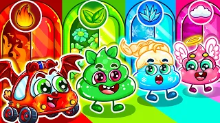 Four Element Poo Poo Song🍃🔥💦🌍Colorful Poo Poo🚓🚗🚌🚑+More Nursery Rhymes by Cars & Play