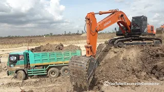 Amazing Power Digger HITACHI Excavator ZAXIS 350H Loading Dirt Into Dump Trucks