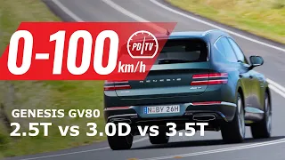 2020 Genesis GV80 0-100km/h & engine sound (2.5T vs 3.0D vs 3.5T)