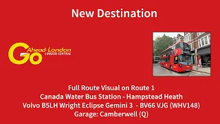 FRV | 1 - Canada Water to Hampstead Heath | New Destination | WHV148 (BV66 VJG)