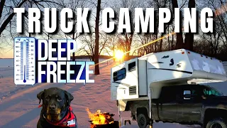 Tilli the Rottweiler Winter Truck Camping