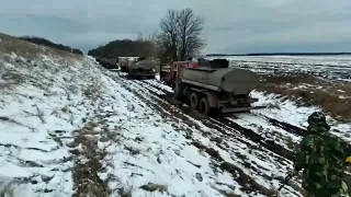 Near Pryluky, a large convoy of Russian fuel trucks (KAMAZ) was completely destroyed