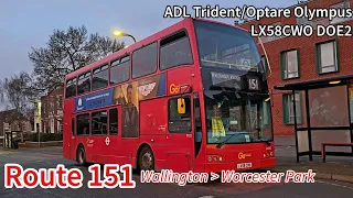 Go-Ahead London Route 151 to Worcester Park Station | ADL Trident, LX58CWO DOE2