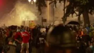 Clouds of apparent tear gas over Portland demo
