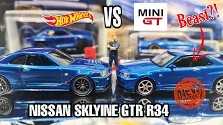 Hot Wheels VS MiniGT - Nissan Skyline GTR R34 from Fast and Furious | Manufacturer Comparison
