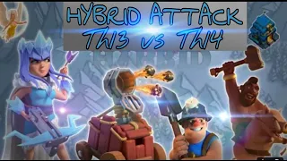HYBRID ATTACK TH13 VS TH14!! | hog miner attack strategy + flame flinger