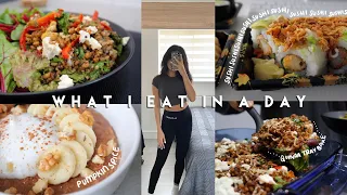 What I Eat In A Day | Pumpkin Spice Oatmeal, Sushi, Quinoa Tray Bake + more! | AD