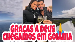 Andressa Suita e Gusttavo Lima acabam de chegar em Goiânia.