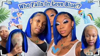 Let's Try Blue Hair!💙 Lace Frontal Bob Wig Side Part Installation | ULAHAIR Review