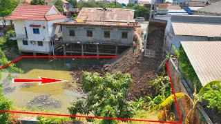 New project Dump trucks Pour soil to clear the pond/dozer Push the ground in Making Foundation House