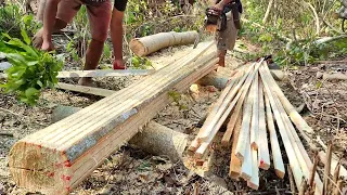 Excellent sawing skills making 2.5 cm × 3 cm battens using a chainsaw