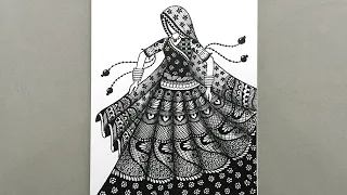 How to Draw a Traditional Dancing Girl in Rajasthani Dress Mandala Drawing, Mandala Drawing