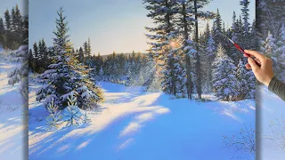 How to Paint a Winter Landscape. Acrylic Painting | Зимний пейзаж акрилом.