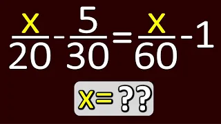 Ecuaciones de primer grado con fracciones,  x/20 - 5/30 = x/60 -1