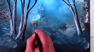 Winter Dream | Acrylic Landscape Painting | Blue Misty Lake