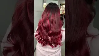 Rough magenta hair color with highlights | Global hair color with highlights