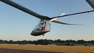 Liam Sullivan first HPA flight Aerocycle 301 Lasham 2019 Icarus Cup