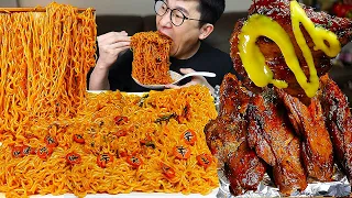 ASMR MUKBANGㅣShin Ramyeon Fried Noodles & BBQ Grilled ChickenㅣEATING SHOW