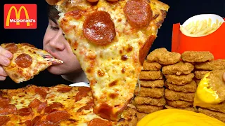 ASMR MUKBANG EXTRA CHEESE PIZZA CRISPY CHICKEN NUGGETS & MCDONALD’S FRIES | WITH CHEESE & RANCH