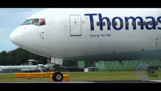 Boeing 767-300 CLOSE UP TAKEOFF!! Powerfull GE CF6-80C sound!!!