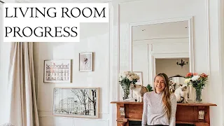 LIVING ROOM PROGRESS: PICTURE FRAME MOULDING, MIRROR, SCONCES, AND BACKYARD IDEAS | EMMA COURTNEY