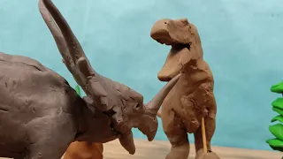 Dasplatosaurus vs Styracosaurus (Stop motion dino battle)