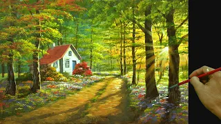 Acrylic Landscape Painting in Time-lapse / House in Colorful Forest / JMLisondra