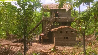 Build Two Story Mud House With Twin Water Slide (part 2)