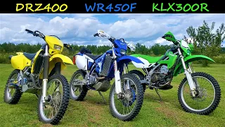 Trail Bike Shootout - DRZ400 - WR450F - KLX300R - I Ride Them ALL Back to Back!