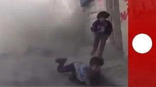 Caught on camera: Bomb goes off as Syria children are interviewed