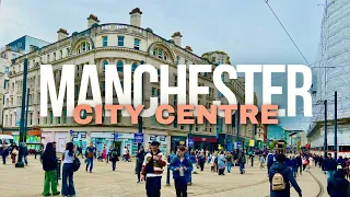 Manchester City Centre [4K] Walking Tour | Manchester Piccadilly Gardens |