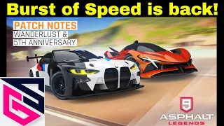 Asphalt 9 - Patch Notes - Burst of Speed is back!!! Wanderlust and 5th Anniversary Seasons Incoming