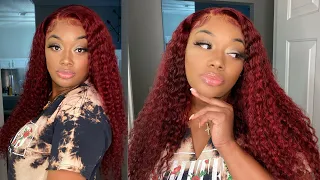 RED/BURGUNDY FRONTAL DEEP WAVE WIG| HOW TO DO A BLEACH BATH, COLOR, REVAMP AND RE INSTALL AN OLD WIG