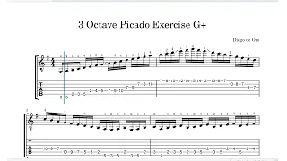 Picado | 3 Octave Picado Exercise G+ | Diego de Oro | TAB |