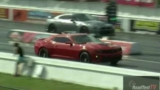 Redline 2013 Camaro ZL1 Stage 2 vs Nissan GTR w/ Tune and Mid-pipe - Drag Race Video - Road Test®