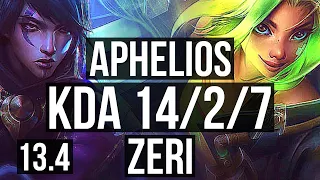 APHELIOS & Thresh vs ZERI & Amumu (ADC) | Quadra, 14/2/7, Godlike, 300+ games | KR Challenger | 13.4