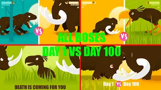 BIG HANTER : All Bosses. Day 1 vs Day 100 (Mammoth, Rhino, Terror Bird, Smilodon) On COOL GAME. cg.