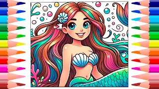 Cute Mermaid 🧜‍♀️🌊🐚🌈 Painting & Coloring for Kids and Toddlers