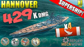 SUPERSHIP Hannover 4 Kills & 429k Damage | World of Warships Gameplay 4k