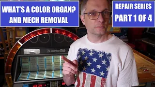 NSM 45 rpm mech repair (PART 1) removal + my history with this jukebox (part 1 of 4) - color organ