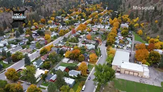 Drone shots of fall foliage high above Missoula, Rock Creek