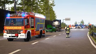 Accident on Highway with Truck and Car – Emergency Call 112