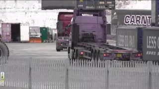 Reach Stacker Loads A Container Onto Lorry At Needlefiled Yard, Inverness