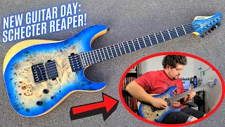 NEW GUITAR DAY! SCHECTER REAPER 6 SATIN SKY BURST! | Why I Picked This Over The Dean Exile