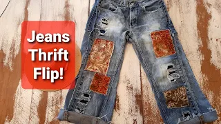 Thrift flip. Upcycling a pair of thrifted jeans.