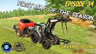 FIRST HAY OF THE SEASON!🦗🚜| SURVIVAL CHALLENGE CO-OP | FS22 - EPISODE 34