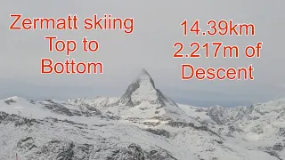 Zermatt Skiing Top too bottom 14.39km 2.217 meters descent January 2023